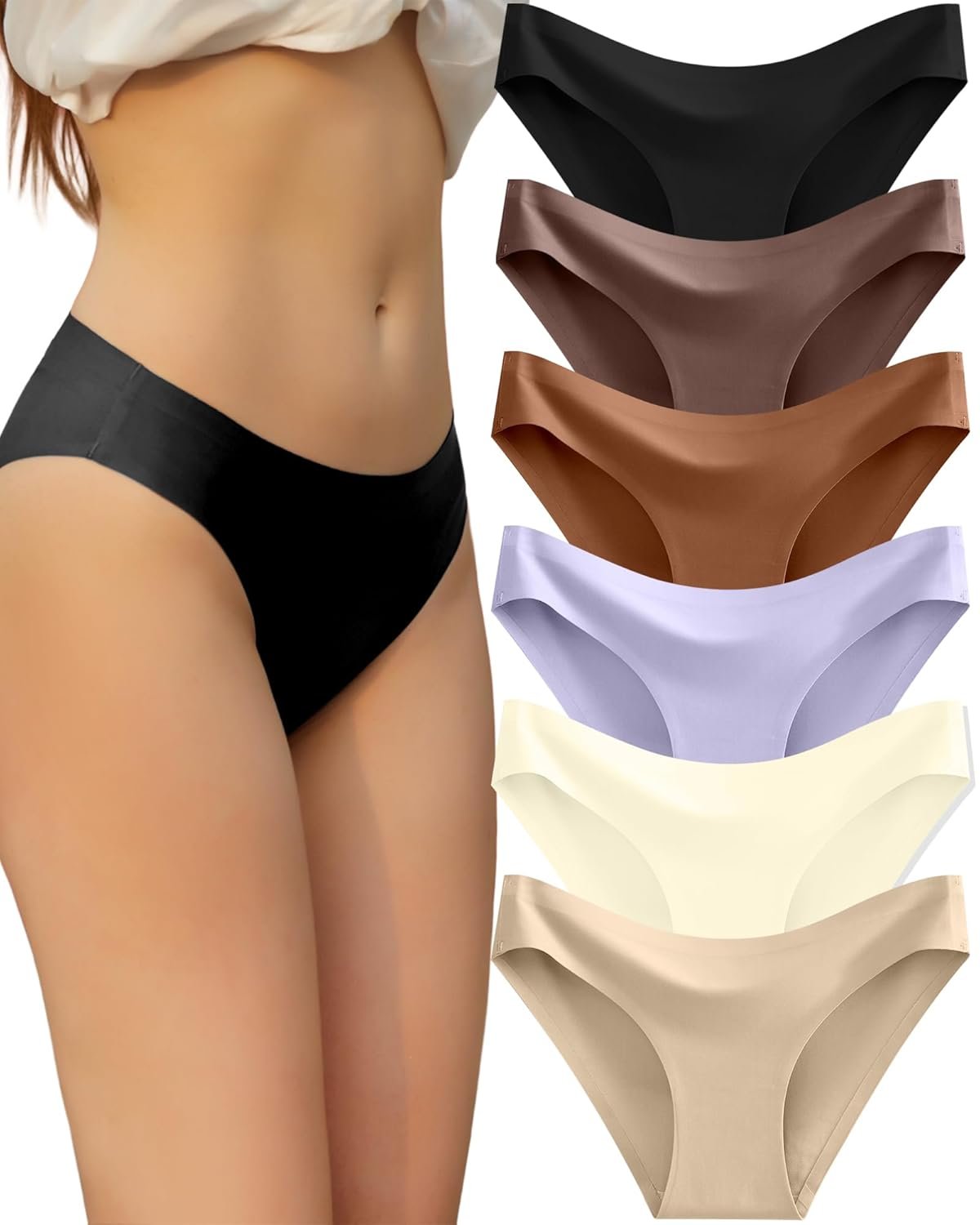 FINETOO 6 Pack Womens Seamless Hipster Underwear No Show Panties Invisibles Briefs Soft Stretch Bikini Underwears XS-XL - lunas-mystic-emporium.com FINETOO 6 Pack Women’s Seamless Hipster Underwear No Show Panties Invisibles Briefs Soft Stretch Bikini Underwears XS-XL