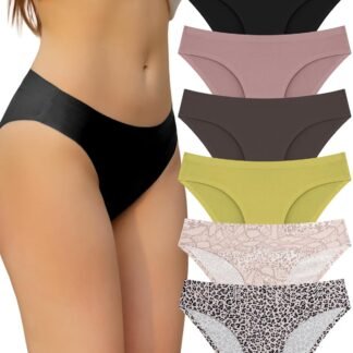 FINETOO 6 Pack Women’s Seamless Hipster Underwear No Show Panties Invisibles Briefs Soft Stretch Bikini Underwears XS-XL