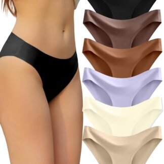 FINETOO 6 Pack Women’s Seamless Hipster Underwear No Show Panties Invisibles Briefs Soft Stretch Bikini Underwears XS-XL