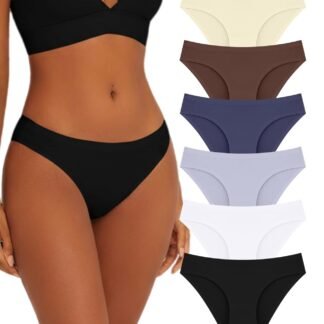 FINETOO 6 Pack Women’s Seamless Hipster Underwear No Show Panties Invisibles Briefs Soft Stretch Bikini Underwears XS-XL