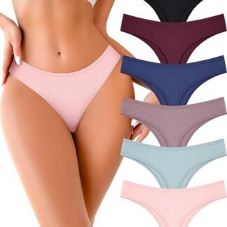 FINETOO Cotton Thongs for Women Soft Low Rise Sexy Thong Ladies Panties Womens Underwear 6 Pack XS-XXXL
