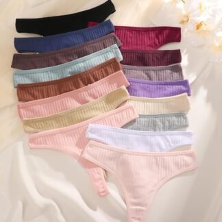 FINETOO Cotton Thongs for Women Soft Low Rise Sexy Thong Ladies Panties Womens Underwear 6 Pack XS-XXXL