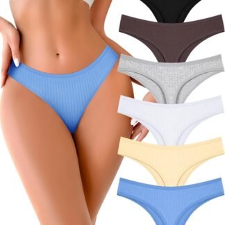 FINETOO Cotton Thongs for Women Soft Low Rise Sexy Thong Ladies Panties Womens Underwear 6 Pack XS-XXXL
