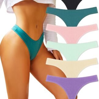 FINETOO Cotton Thongs for Women Soft Low Rise Sexy Thong Ladies Panties Womens Underwear 6 Pack XS-XXXL