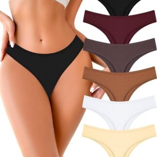 FINETOO Cotton Thongs for Women Soft Low Rise Sexy Thong Ladies Panties Womens Underwear 6 Pack XS-XXXL