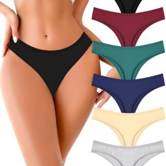 FINETOO Cotton Thongs for Women Soft Low Rise Sexy Thong Ladies Panties Womens Underwear 6 Pack XS-XXXL