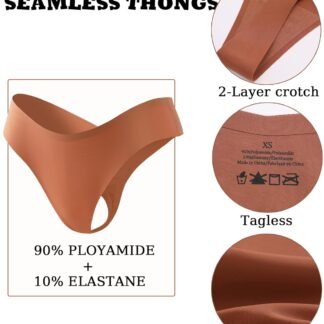 FINETOO Seamless Thongs for Women Sexy No Show Panties Invisible V-waisted Stretch Ladies Underwear 6 Pack