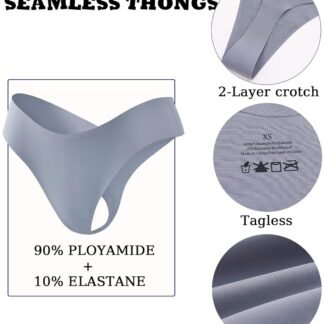 FINETOO Seamless Thongs for Women Sexy No Show Panties Invisible V-waisted Stretch Ladies Underwear 6 Pack