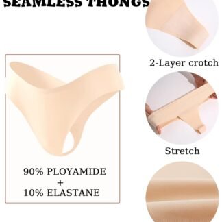 FINETOO Seamless Thongs for Women Sexy No Show Panties Invisible V-waisted Stretch Ladies Underwear 6 Pack