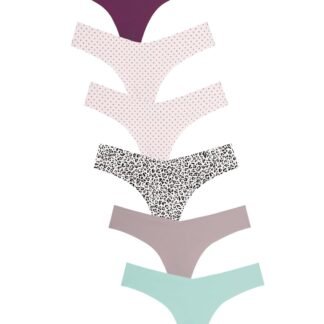 FINETOO Seamless Thongs for Women Sexy No Show Panties Invisible V-waisted Stretch Ladies Underwear 6 Pack