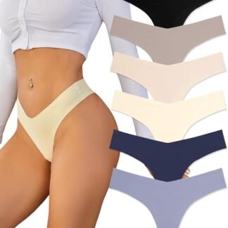 FINETOO Seamless Thongs for Women Sexy No Show Panties Invisible V-waisted Stretch Ladies Underwear 6 Pack