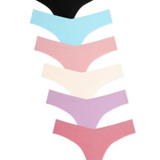 FINETOO Seamless Thongs for Women Sexy No Show Panties Invisible V-waisted Stretch Ladies Underwear 6 Pack