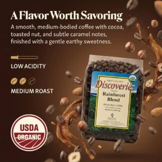 First Colony Organic Whole Bean Coffee, Rainforest Blend, Medium Roast, USDA Organic, 100% Arabica Beans, 24oz Bag for Home Brewers & Cafés, Hand-Roasted in the USA Since 1902