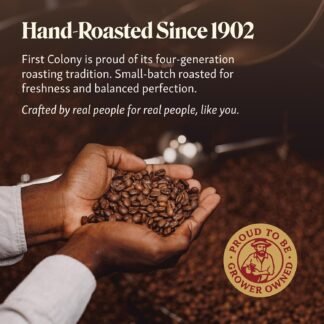 First Colony Organic Whole Bean Coffee, Rainforest Blend, Medium Roast, USDA Organic, 100% Arabica Beans, 24oz Bag for Home Brewers & Cafés, Hand-Roasted in the USA Since 1902