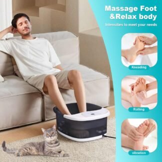 Foot Spa Bath Massager with Heat, Foot Bath with 22 Massage Rollers, Temperature Control, Jets, Bubbles, Epsom Salt and Vibration, Foot Soaking Tub for Relaxation - Grey