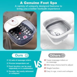 Foot Spa Bath Massager with Heat, Foot Bath with 22 Massage Rollers, Temperature Control, Jets, Bubbles, Epsom Salt and Vibration, Foot Soaking Tub for Relaxation - Grey