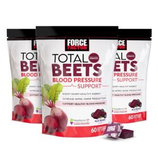 Force Factor Total Beets Blood Pressure Support Supplement with Beets Powder, Great-Tasting Chewables for Heart-Healthy Energy, and Increased Nitric Oxide, 180 Chews, 3-Pack