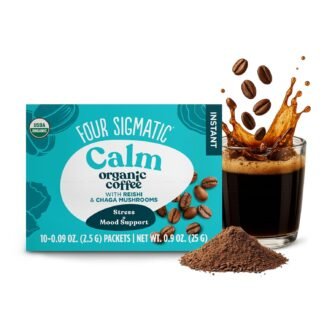 Four Sigmatic Calm Organic Instant Coffee | Medium Roast Arabica with Reishi & Chaga Mushrooms for Stress Relief & Mood Support | USDA Organic | Half Caffeine | 10 Packets