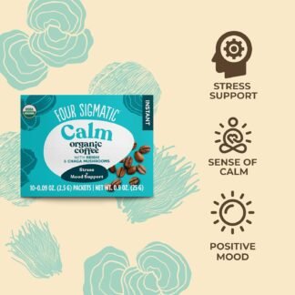 Four Sigmatic Calm Organic Instant Coffee | Medium Roast Arabica with Reishi & Chaga Mushrooms for Stress Relief & Mood Support | USDA Organic | Half Caffeine | 10 Packets