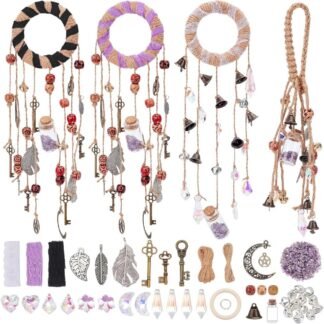 FREEBLOSS 4 Set Witch Bells DIY Kit for Door Knob Witch Bell Witchcraft Kit Lace&Hemp Rope Witchy Decor Positive Hanging Wiccan Wind Chimes Witchcraft Supplies Witches...