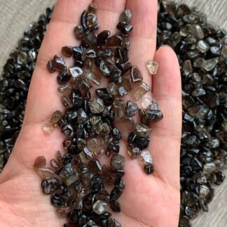 GAF TREASURES 2 oz Lot Natural Semi Tumbled Gemstone Chips, Crushed Mini Crystals, Undrilled Crystal Chips (Smoky Quartz)