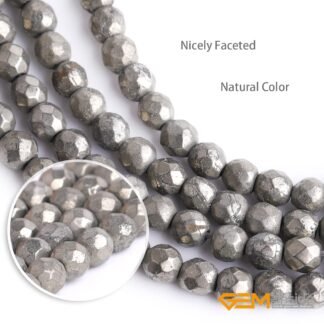 GEM-Inside 4mm Pyrite Beads Crystal Stone Faceted Round Genuine Loose Beads for Bracelet Necklace Jewelry Making 15"