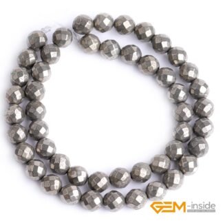 GEM-Inside 8mm Pyrite Beads Crystal Stone Faceted Round Genuine Loose Beads for Bracelet Necklace Jewelry Making 15"
