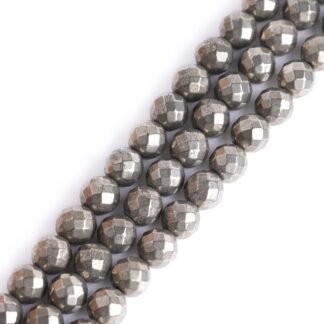 GEM-Inside 8mm Pyrite Beads Crystal Stone Faceted Round Genuine Loose Beads for Bracelet Necklace Jewelry Making 15"
