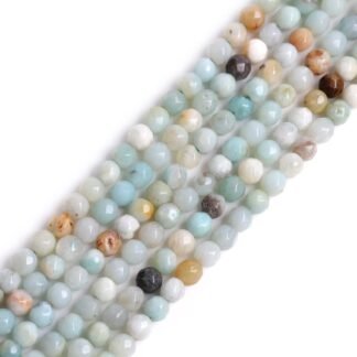 GEM-Inside Amazonite Gemstone Loose Beads Natural 4mm Round Mixed Color Faceted Crystal Energy Stone Power Beads for Jewelry Making 15"