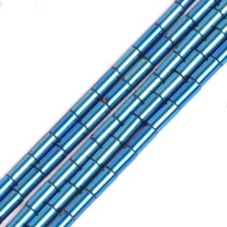 GEM-Inside Hematite Non-Magnetic Gemstone Loose Beads Tube Column Blue Metallic Coated Crystal Energy Stone Power for Jewelry Making 15" 2x4mm