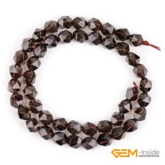 GEM-Inside Natural 8mm Smoky Quartz Gemstone Loose Beads Faceted Cambay Crystal Energy Stone Power for Jewelry Making 15"