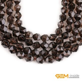 GEM-Inside Natural 8mm Smoky Quartz Gemstone Loose Beads Faceted Cambay Crystal Energy Stone Power for Jewelry Making 15"