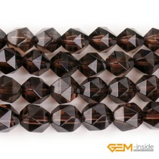 GEM-Inside Natural 8mm Smoky Quartz Gemstone Loose Beads Faceted Cambay Crystal Energy Stone Power for Jewelry Making 15"