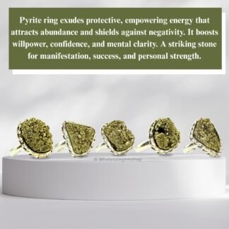 GEMSCITE Natural Pyrite Crystal Statement Ring, Raw Stone, Twisted Metal Band, Mix Shape