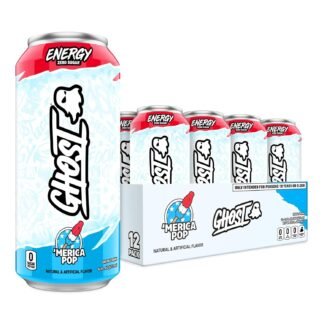 GHOST Energy Drink - 12-Pack, 'Merica Pop, 16oz Cans - Energy & Focus & No Artificial Colors - 200mg of Natural Caffeine, L-Carnitine & Taurine - Gluten-Free & Vegan