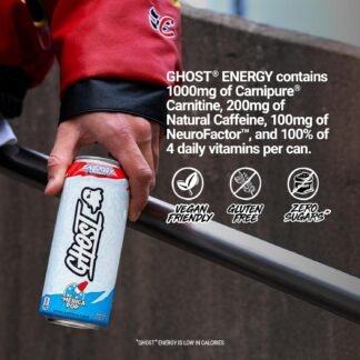 GHOST Energy Drink - 12-Pack, 'Merica Pop, 16oz Cans - Energy & Focus & No Artificial Colors - 200mg of Natural Caffeine, L-Carnitine & Taurine - Gluten-Free & Vegan