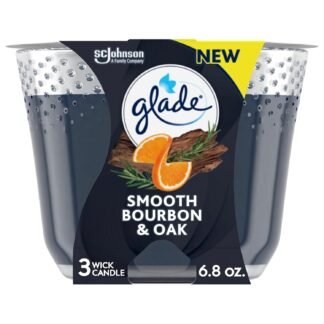 Glade Smooth Bourbon & Oak 3-Wick Candle, Infused with Essential Oils, 6.8 Oz