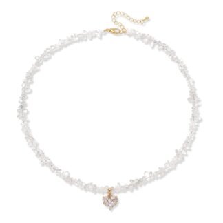 GolbalJew Healing Crystal Beaded Necklace Stone Chips Beads Heart Pendant Choker Necklaces for Women Gemstone Jewelry Gifts