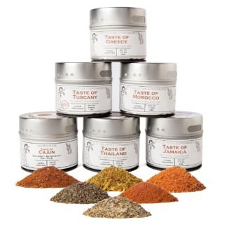 Gourmet World Flavors Seasoning Collection | Non GMO Verified | 6 Magnetic Tins | Spice Blends | Crafted in Small Batches by Gustus Vitae | #68