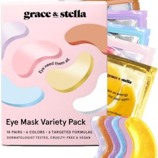 grace & stella Under Eye Mask Variety Pack - 18 Pairs of Under Eye Patches for Dark Circles - With 6 Colors (3 Pairs/Color) - Valentines Gift Bags - Gel Masks Puffy Eyes for...