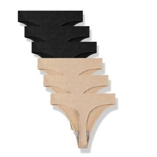 GRANKEE Women's High Waisted Breathable Seamless Thong Panties,No Show Workout Underwear,Comfortable Cotton Crotch,6 Pack