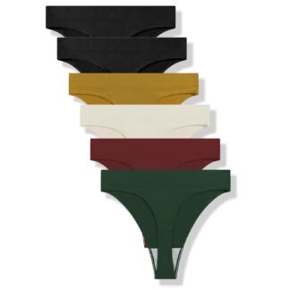 GRANKEE Women's High Waisted Breathable Seamless Thong Panties,No Show Workout Underwear,Comfortable Cotton Crotch,6 Pack