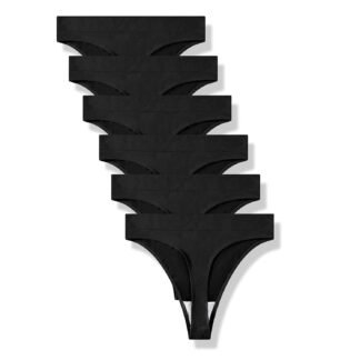 GRANKEE Women's High Waisted Breathable Seamless Thong Panties,No Show Workout Underwear,Comfortable Cotton Crotch,6 Pack