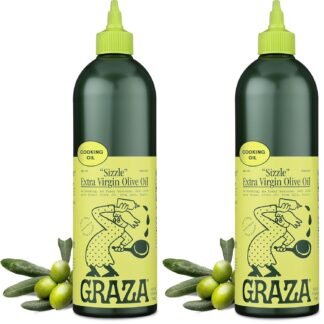 Graza "Sizzle" Extra Virgin Olive Oil. Peak Harvest Cooking Oil. Single Farm Spanish EVOO. 25.3 FZ (750 ML) Squeeze Bottle (Pack of 2)