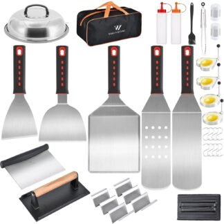 Griddle Accessories Kits, 30 Pcs Griddle Grill Tools Set, Professional Grill BBQ Spatula Set with Basting Cover, Spatula, Scraper, Bottle, Tongs, Egg Ring