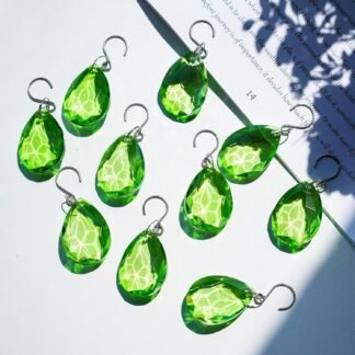 H&D HYALINE & DORA 10pcs Bauhinia Crystal Suncatcher Prisms Chandelier Beads Replacement 38mm Hanging Crystals Ornament Pendant for Window Wedding Party Decor,Green