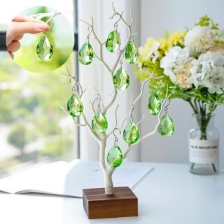 H&D HYALINE & DORA 10pcs Bauhinia Crystal Suncatcher Prisms Chandelier Beads Replacement 38mm Hanging Crystals Ornament Pendant for Window Wedding Party Decor,Green