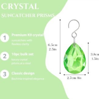 H&D HYALINE & DORA 10pcs Bauhinia Crystal Suncatcher Prisms Chandelier Beads Replacement 38mm Hanging Crystals Ornament Pendant for Window Wedding Party Decor,Green