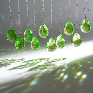 H&D HYALINE & DORA 10pcs Bauhinia Crystal Suncatcher Prisms Chandelier Beads Replacement 38mm Hanging Crystals Ornament Pendant for Window Wedding Party Decor,Green