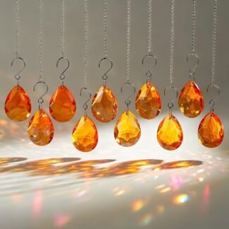 H&D HYALINE & DORA 10pcs Bauhinia Crystal Suncatcher Prisms Chandelier Beads Replacement 38mm Hanging Crystals Ornament Pendant for Window Wedding Party Decor,Green